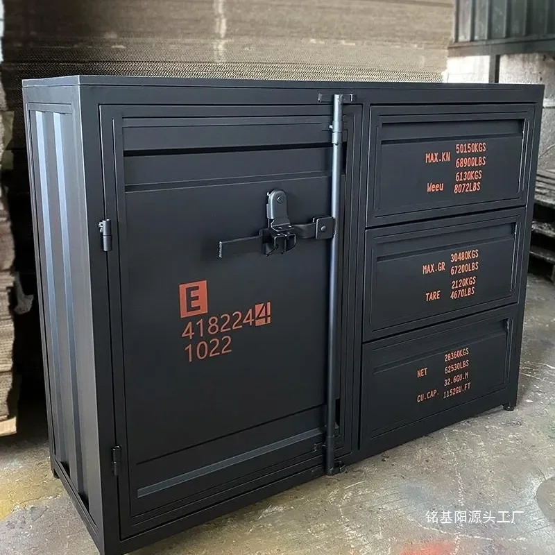 Yefeng Wrought Iron Tea Cabinet Container Style Garage Storage Locker Outdoor Mobile Side Table Dining Room Cupboard