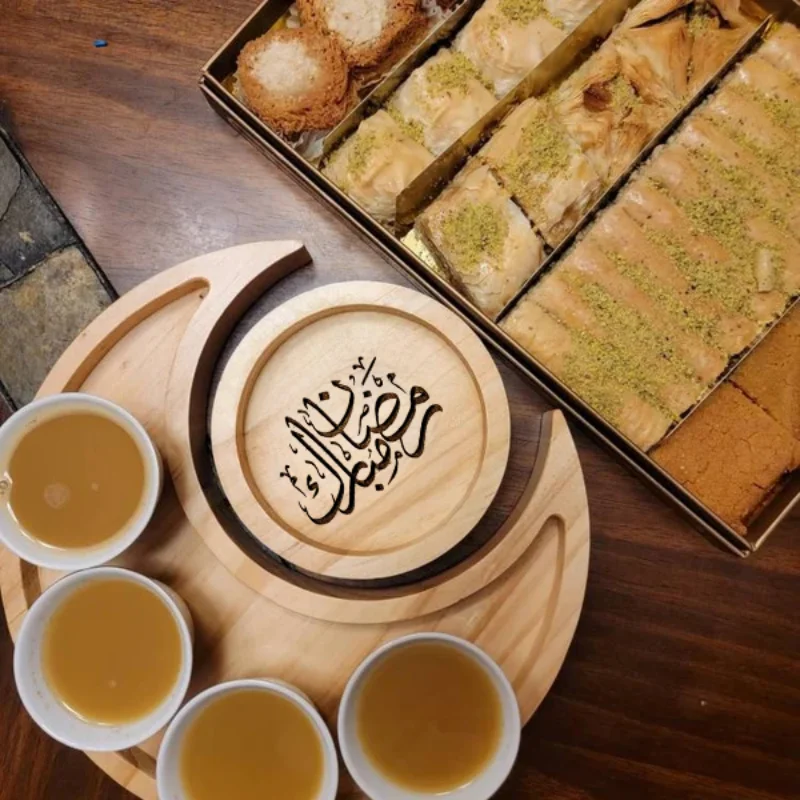 

1set Arabic Calligraphy Ramadan Serving Tray Eid Tray Ramadan Home Room Kitchen Decoration Gifts for Family Mubarak Kareem Gift