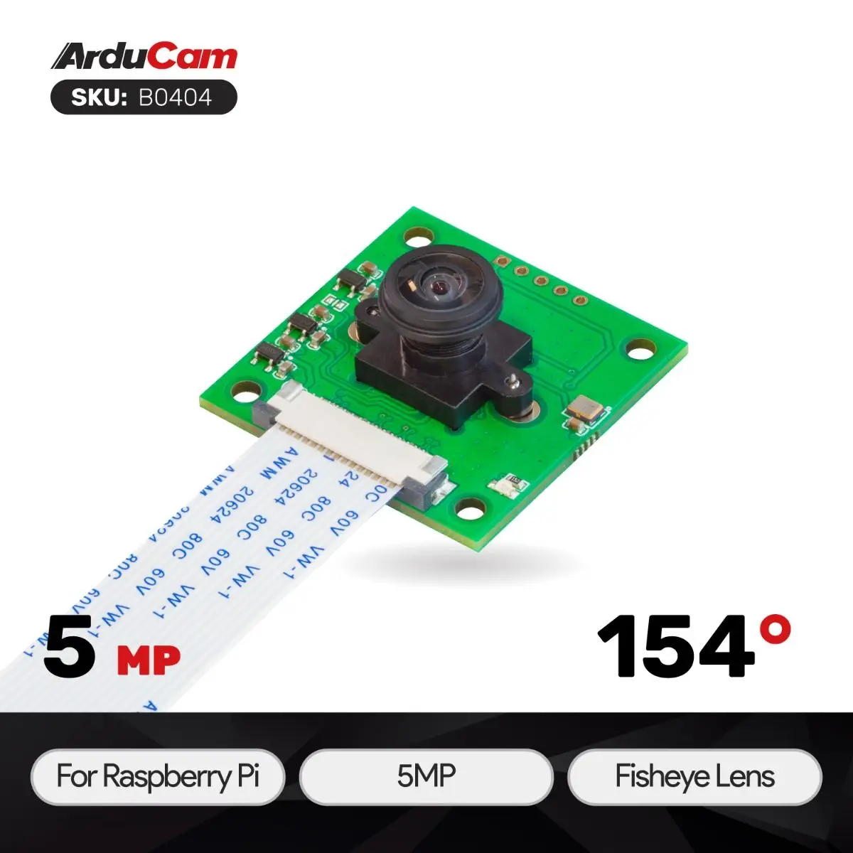 Arducam 5MP OV5647 Fisheye Camera for Raspberry Pi, M8 Mount Lens