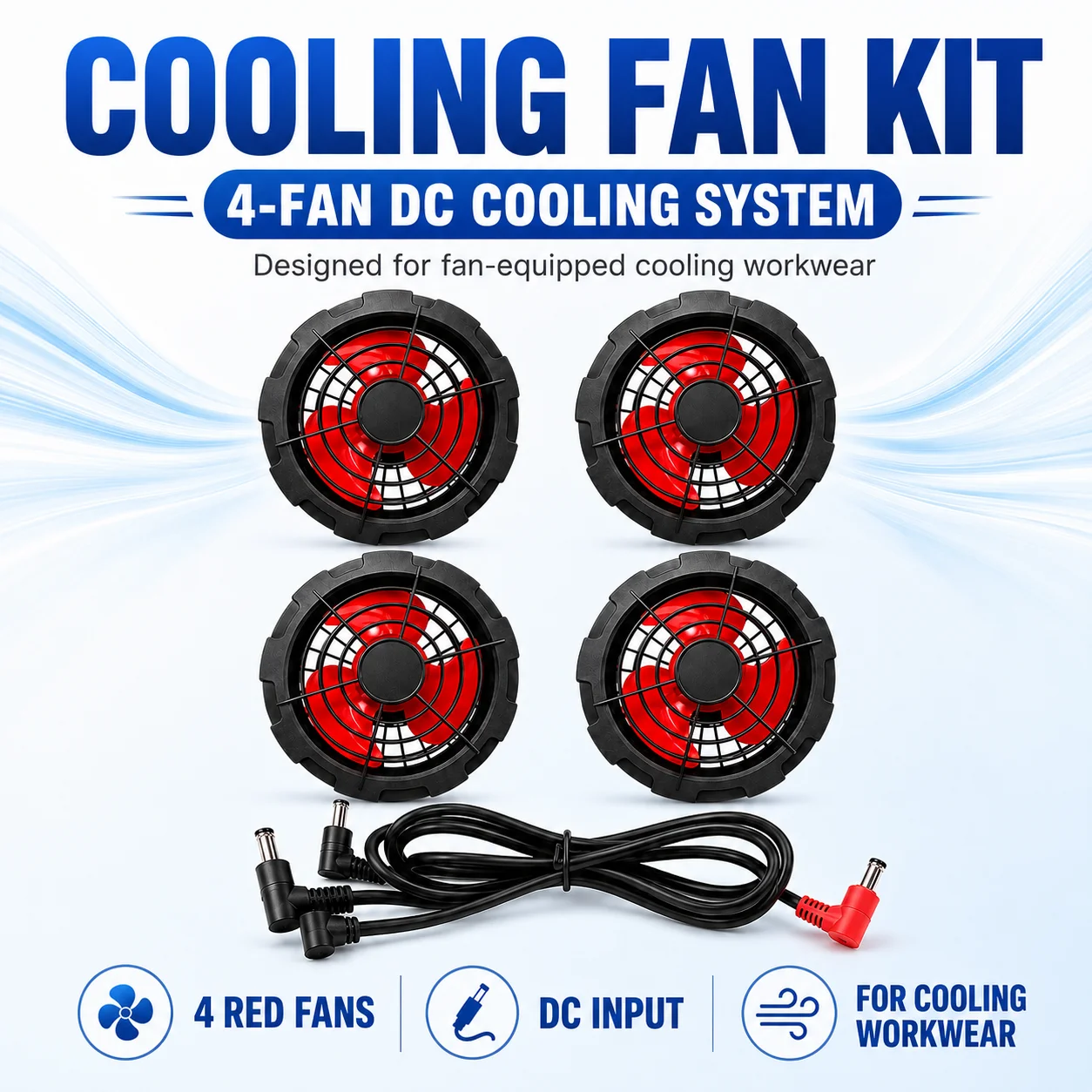 5/12V USB/DC 2/4-Fan Cooling Kit for Air-Conditioned Workwear Turbine Fan Set with Cable for Cooling Vest Jacket Outdoor Jobs