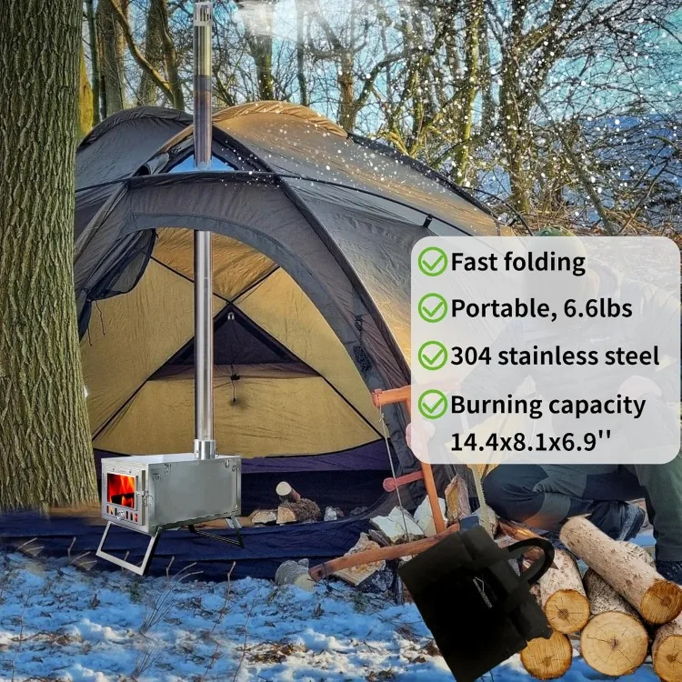 S6/SSG Portable Hot Tent Wood Stove Camping Collapsable, Small Folding Camping Stoves Wood Burning 304 Stainless