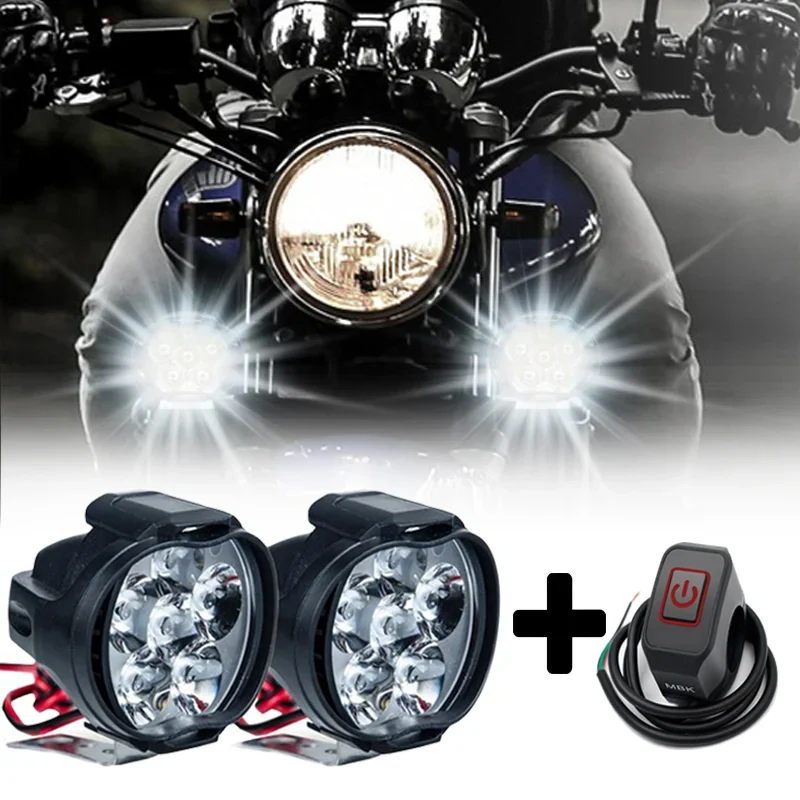 1 Set High Brightness 6 LED Motorcycle Headlight Car Auxiliary Headlight Fog Lamp Motorcycle Headlight Control Switch