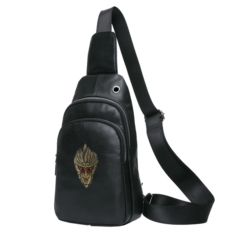 الرجال مرسومة باليد نمط عبر حقيبة صدر للرجال نمط جلد طبيعي الصدر عادية الكتف شخصية رسمت باليد Wukong حقيبة رجالية
