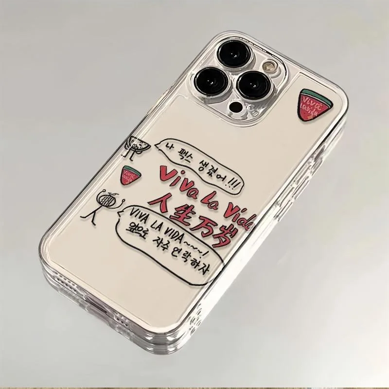 جراب هاتف بملصق شفاف لهاتف آيفون ، كوريا إنز ، فاخر ، وميض ، بطيخ ، Viva La Vida ، 14 ، 15 Pro Max ، 12 ، 13 ، 11 ، X ، XS ، غطاء من البولي يورثان الحراري الناعم