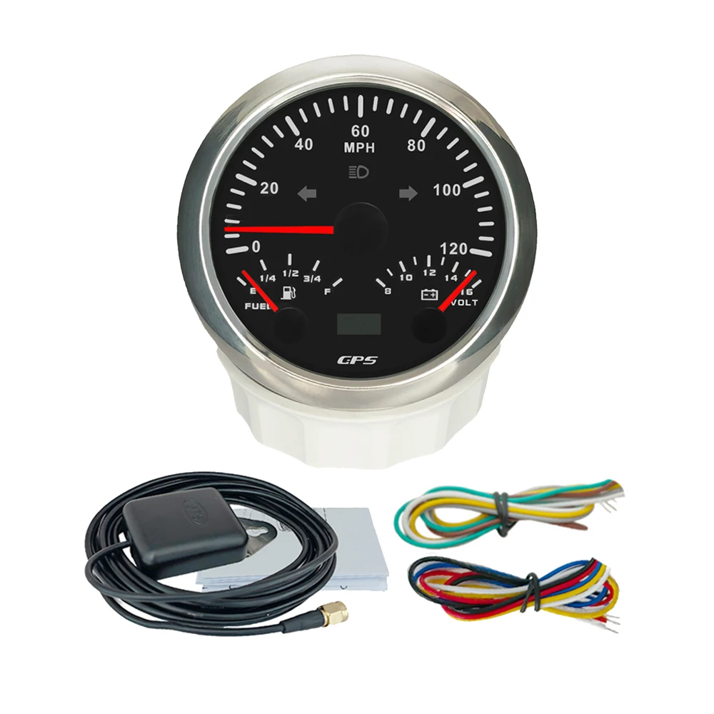 

ELING Truck Marine 85mm 3 in 1 Multifunctional 120MPH 200km/h GPS Speedometer with Fuel Level Voltmeter 7 Colors Backlight 12V