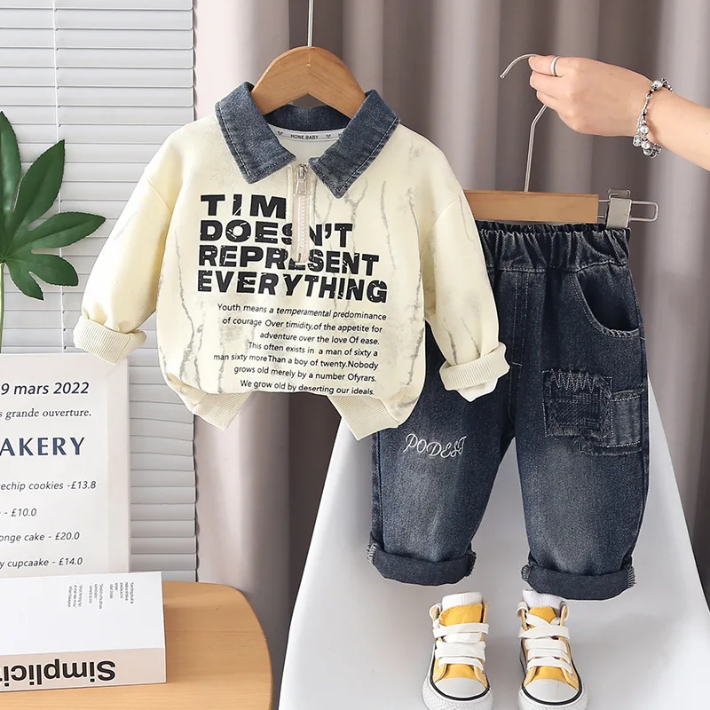 2026-new-streetwear-kids-2pcs-clothing-sets-boys-denim-collar-half-zip-sweatshirt-jeans-toddler-trendy-outfit-children-clothes