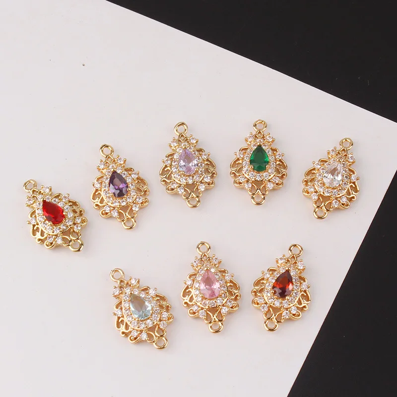 

20pcs/ Bag Shiny Colorful Diamond Zircon Pendant Dangle Gold Plated Hollow Diamond Charm for Diy Jewelry Accessories