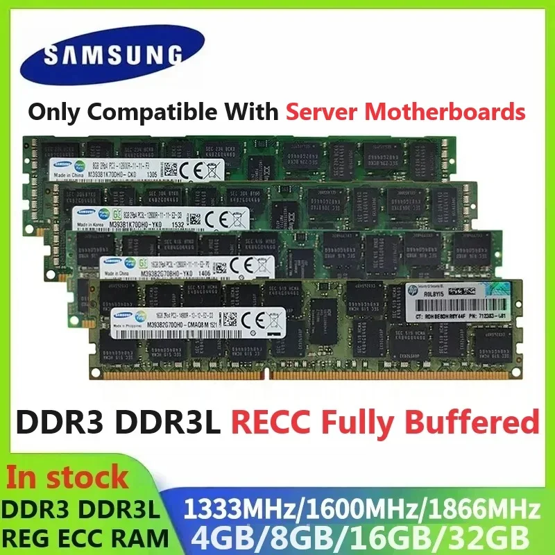 Samsung Server Memory RAM DDR3 DDR3L REG ECC RAM Registered Memory 32GB 16GB 8GB 4GB 1866 1600 1333MHz PC3-12800R Server Memoria