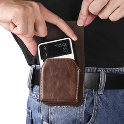 Leather Flip Mobile Phone Holster For Samsung Galaxy Z Flip 5 Huawei Pocket S Moto Razr 40 Men Casual Cell Phone Waist Belt Bag