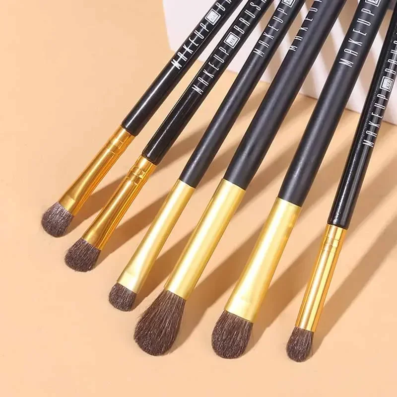 3Pcs Professional Eye Makeup Brushes Set Black Gold Cosmetic Eye Shadow Brushes Fiber Hair Tapered Blender Crease Brush Kits