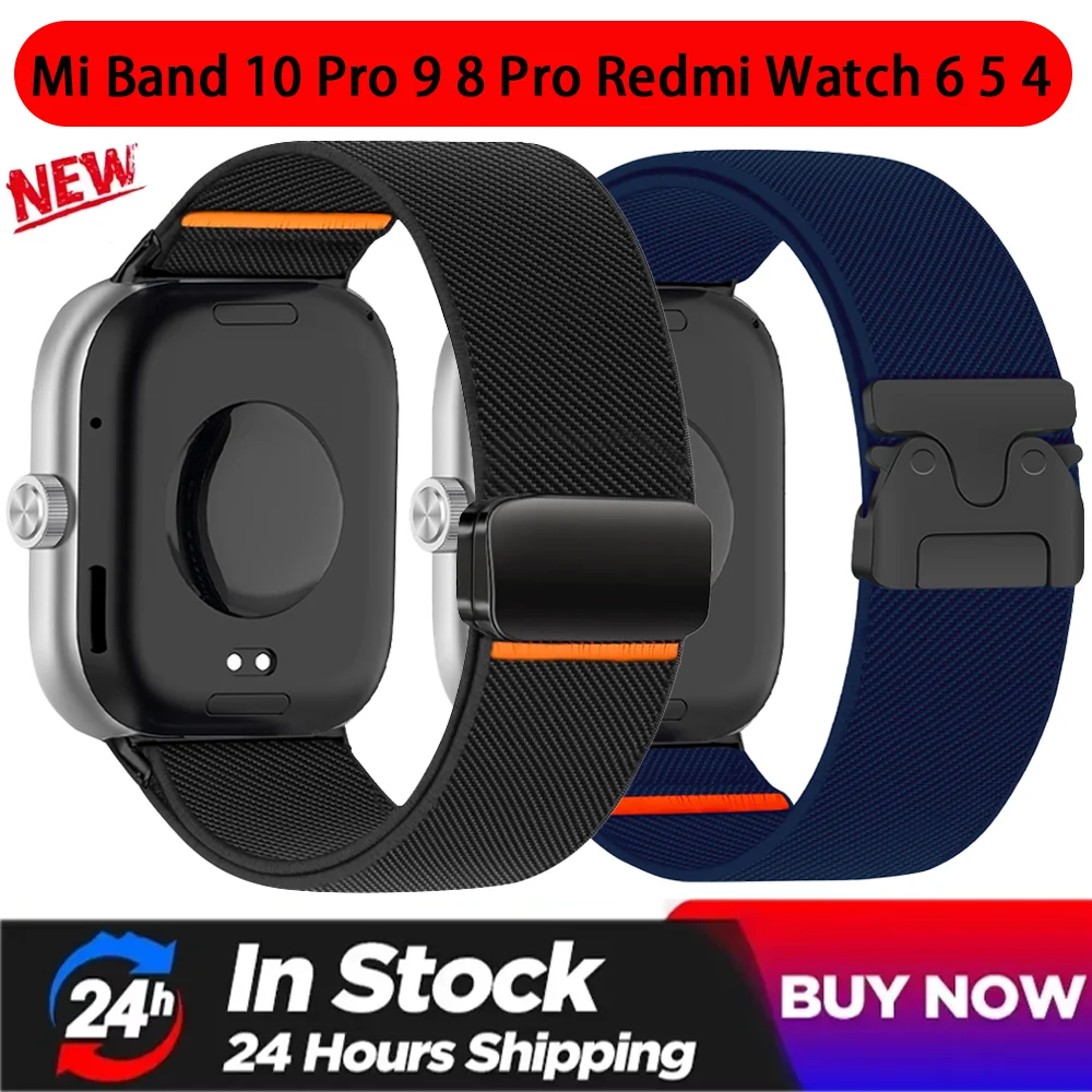 Elastisches Nylonarmband für Xiaomi Mi Band 10 Pro 9 8 Pro mit Magnetverschluss, Sportarmband für Redmi Watch 6 5 4