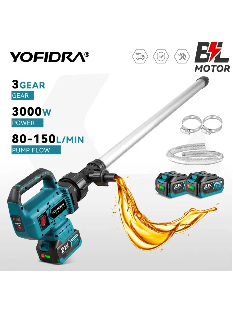 Pompa wodna bezszczotkowa YOFIDRA 3000W, 150 l/min, bezprzewodowa pompa przenosząca, narzędzie pneumatyczne ogrodowe do akumulatorów Makita. — 2