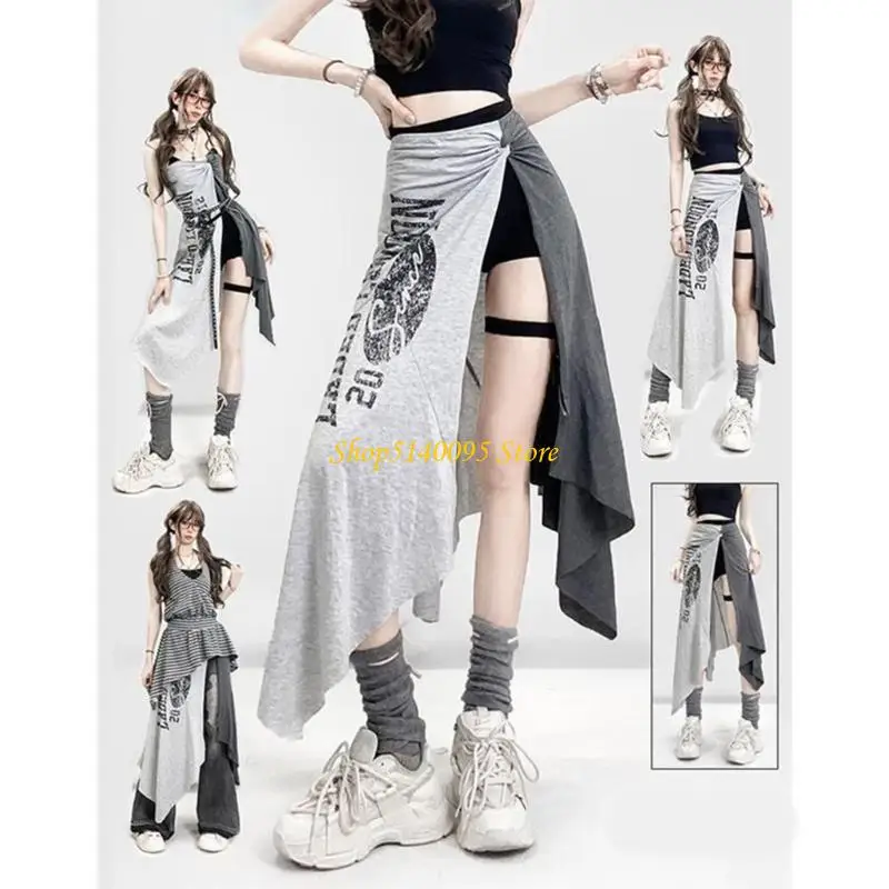 DXAE Women Letter Print Swirts Ladies Simmetrica irregolare Gonna casual Colore per club Viaggio Daily Party