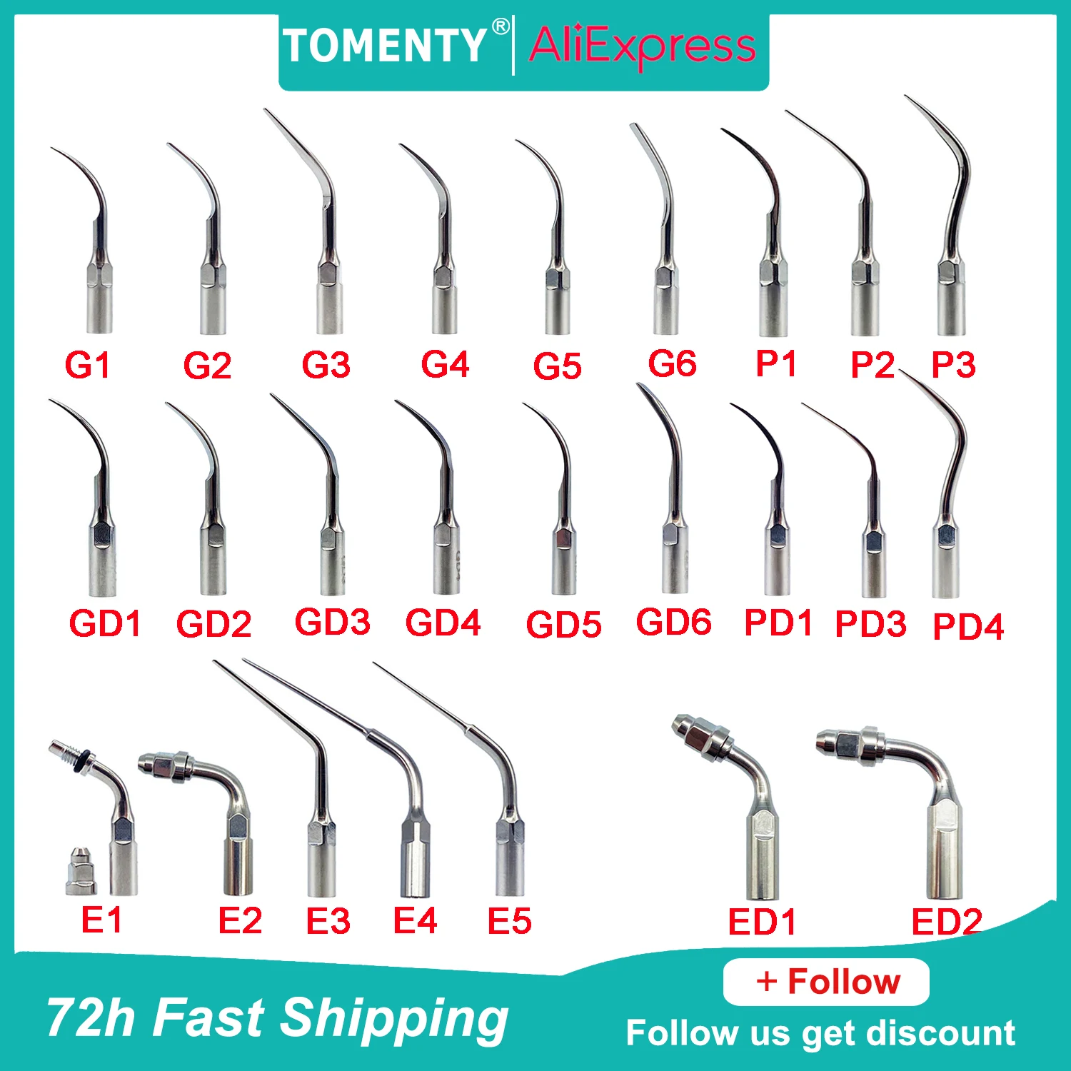 

5Pcs TOMENTY Dental Ultrasonic Scaler Scaling Tips Handpiece Fit G P E EMS Woodpecker Dentist Tools Dentistry Lab Material