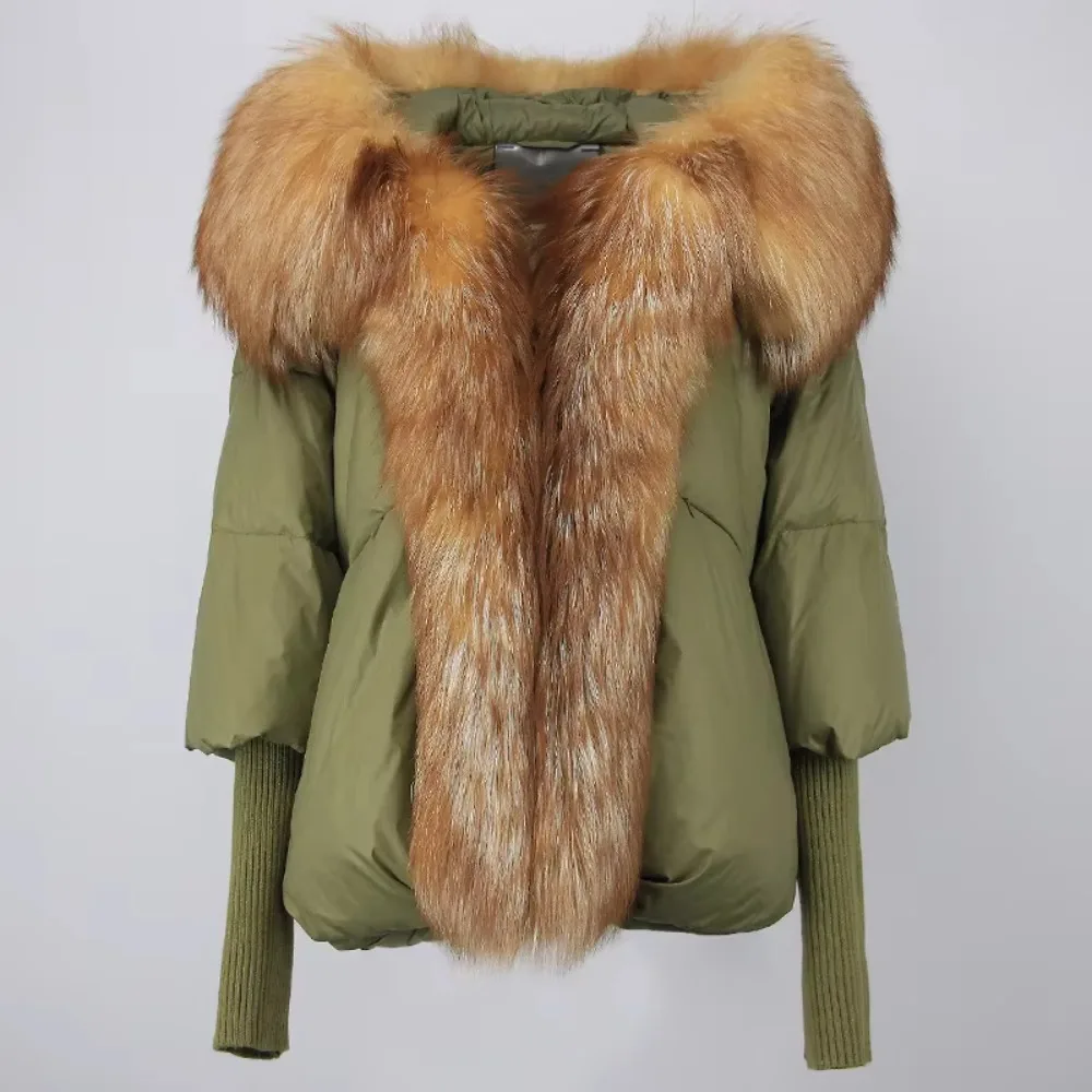 Hooded Natural Thick Winter Jacket Women Outerwear Real Fox Fur Coat Woman Warm Loose Oversize Duck Down Coat Streetwear