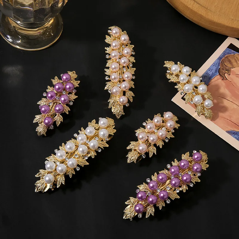 New purple pearl zircon hair clip Luxurious one-line clip Horizontal clip Top clip Elegant women's fashion hair accessories