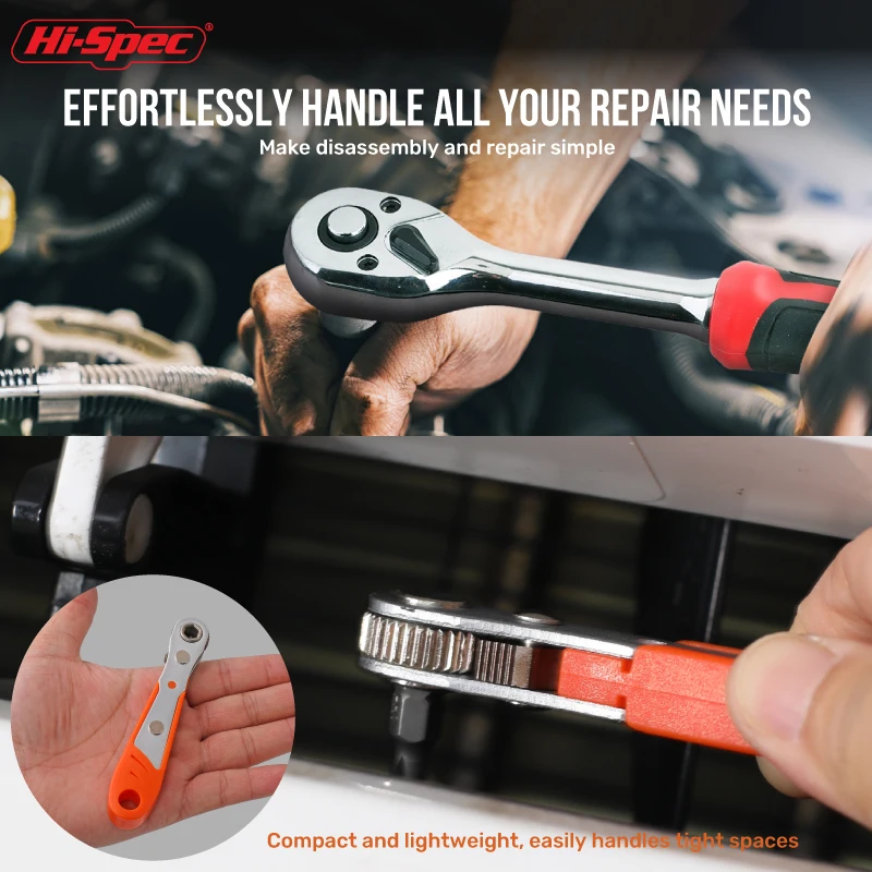 ​​Hi-Spec 64PC 3/8" Drive Socket Bit Set 72-T Ratchet Wrench Set CRV Socket Set Universal Joint mechanical workshop tool