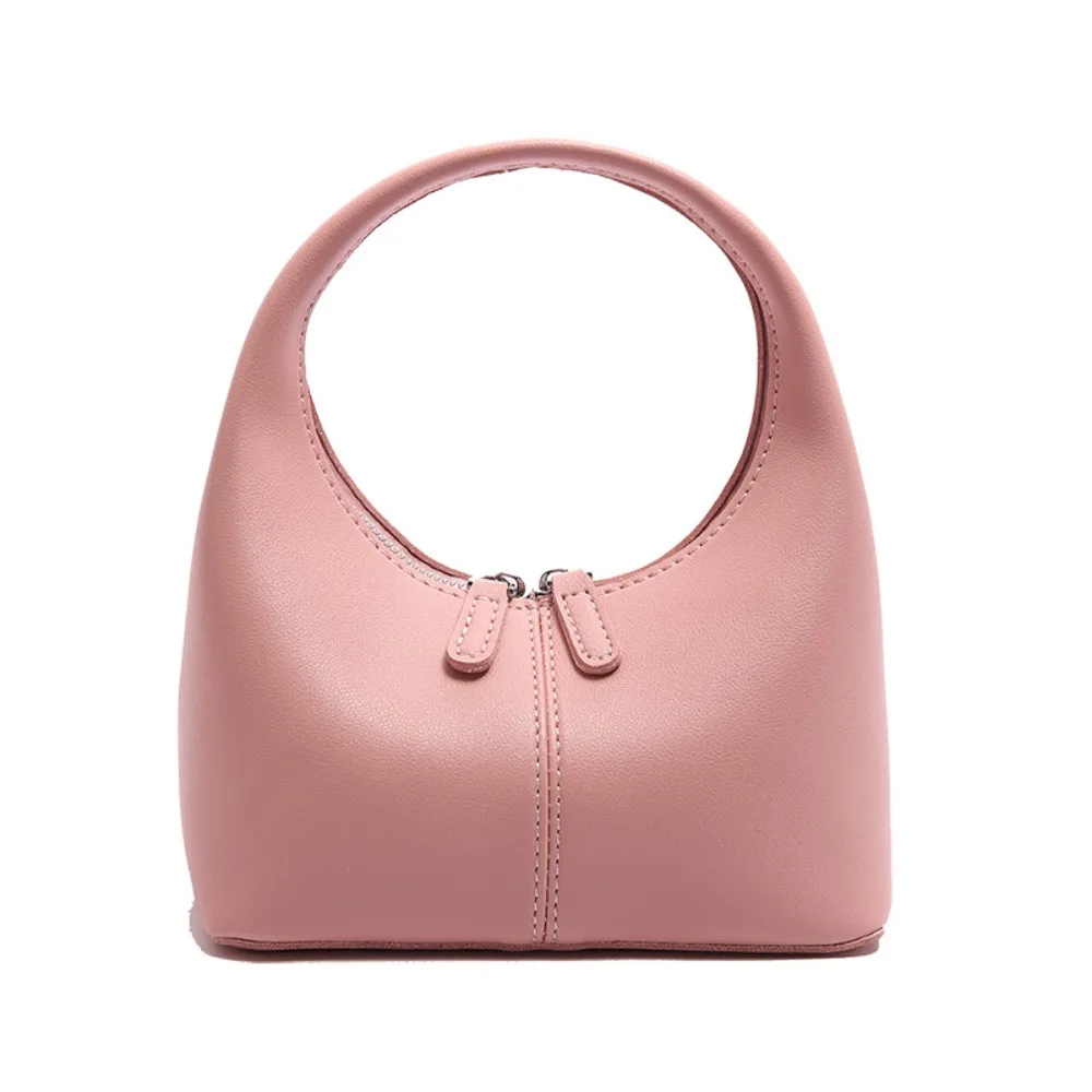 

Casual Elegant Pu Leather Handbag Zipper French Style Underarm Bag Retro Color Fashionable Crescent Bag Outdoor