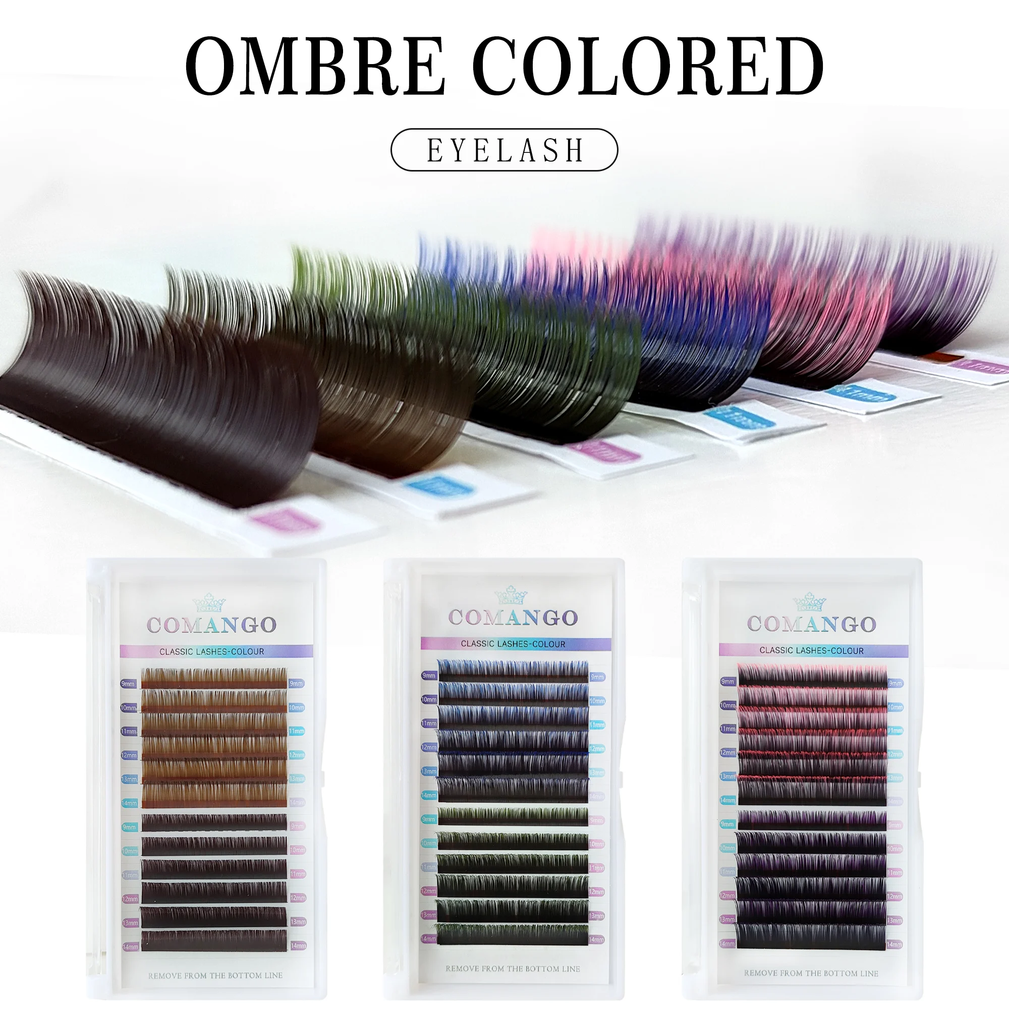 CoMango Stable Curl Fluffy Ombre Color Dark Brown Eyelash Lifting Individual Silk Mink Blue Purple Fake Lashes 8-15 Mix Tray