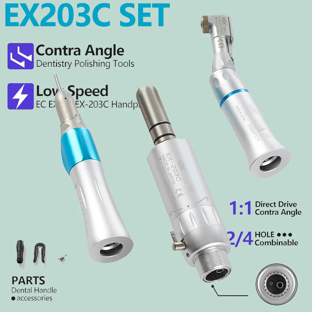 NSK EC EX-6CEX-203C 1:1 Direct Drive Dental Contra Angle Precision Design for Polishing Dental Procedures Low-Speed Handpiece CE