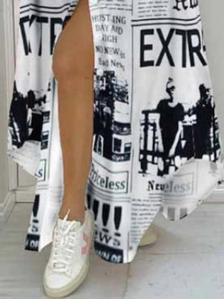 여성을위한 새로운 패션 인쇄 긴 드레스 캐주얼 느슨한 긴 소매 단추 여성 드레스 봄 여름 셔츠 드레스 가운