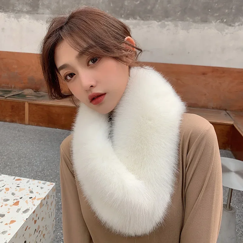 Faux Fur Winter Scarf for Women Thick Plush Neckerchief Solid Color Scarves for Women Neck Warmer Fur Collar Snood Stole