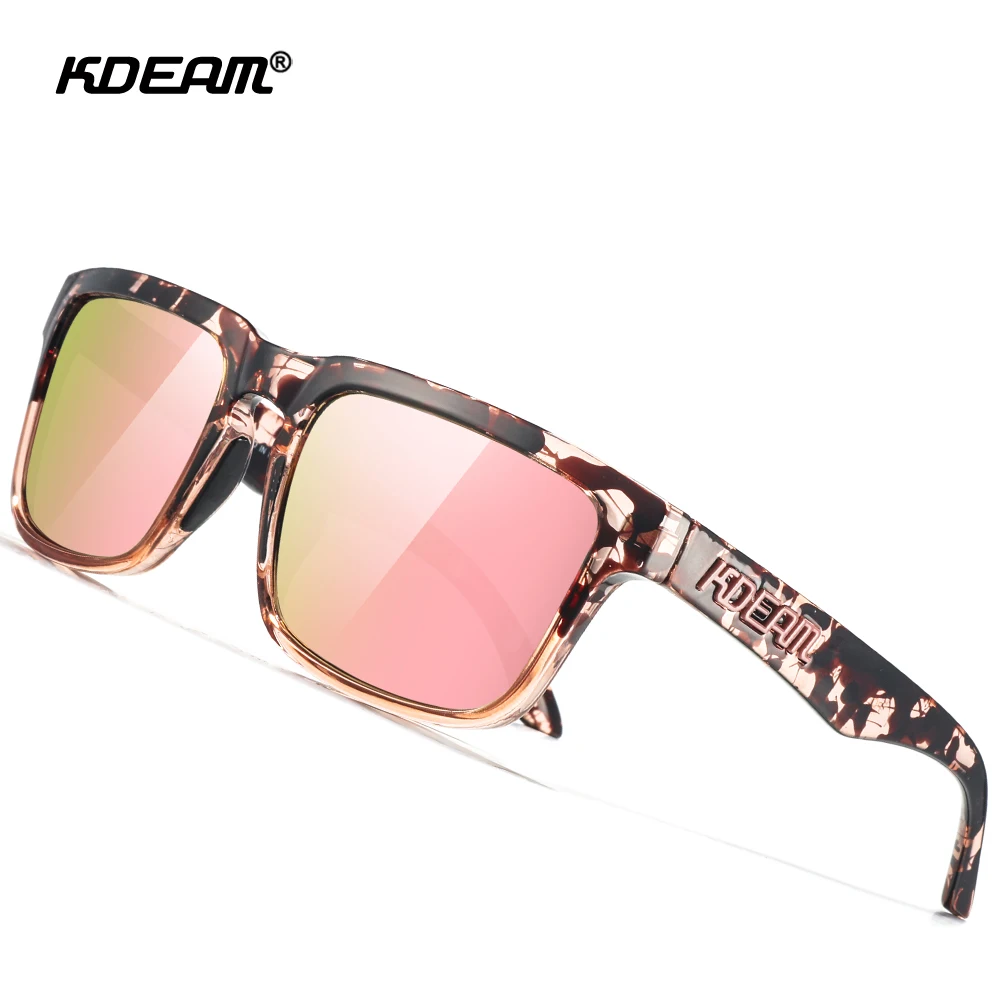 Mirrored Pink Lenses New Women Polarized Sunglasses Classic Square 3D Brand Logo Fashion Designer Eyewear Men HD Glass KDEAM UV