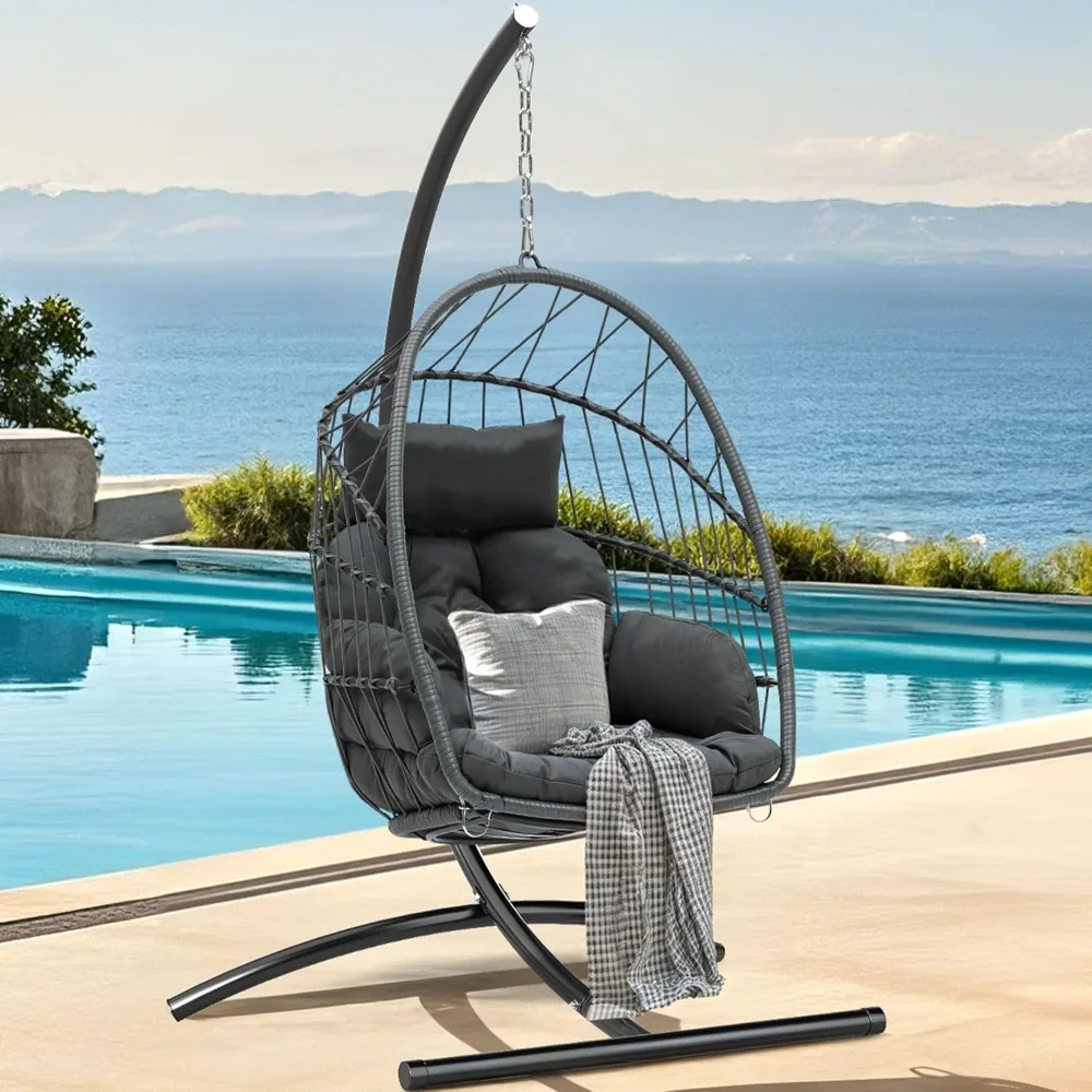 

Egg Chair With Stand, Hanging Outdoor Rattan Wicker Patio Hammock Indoor Egg Chair With Cushion, Hanging Swing Chair 300lbs For