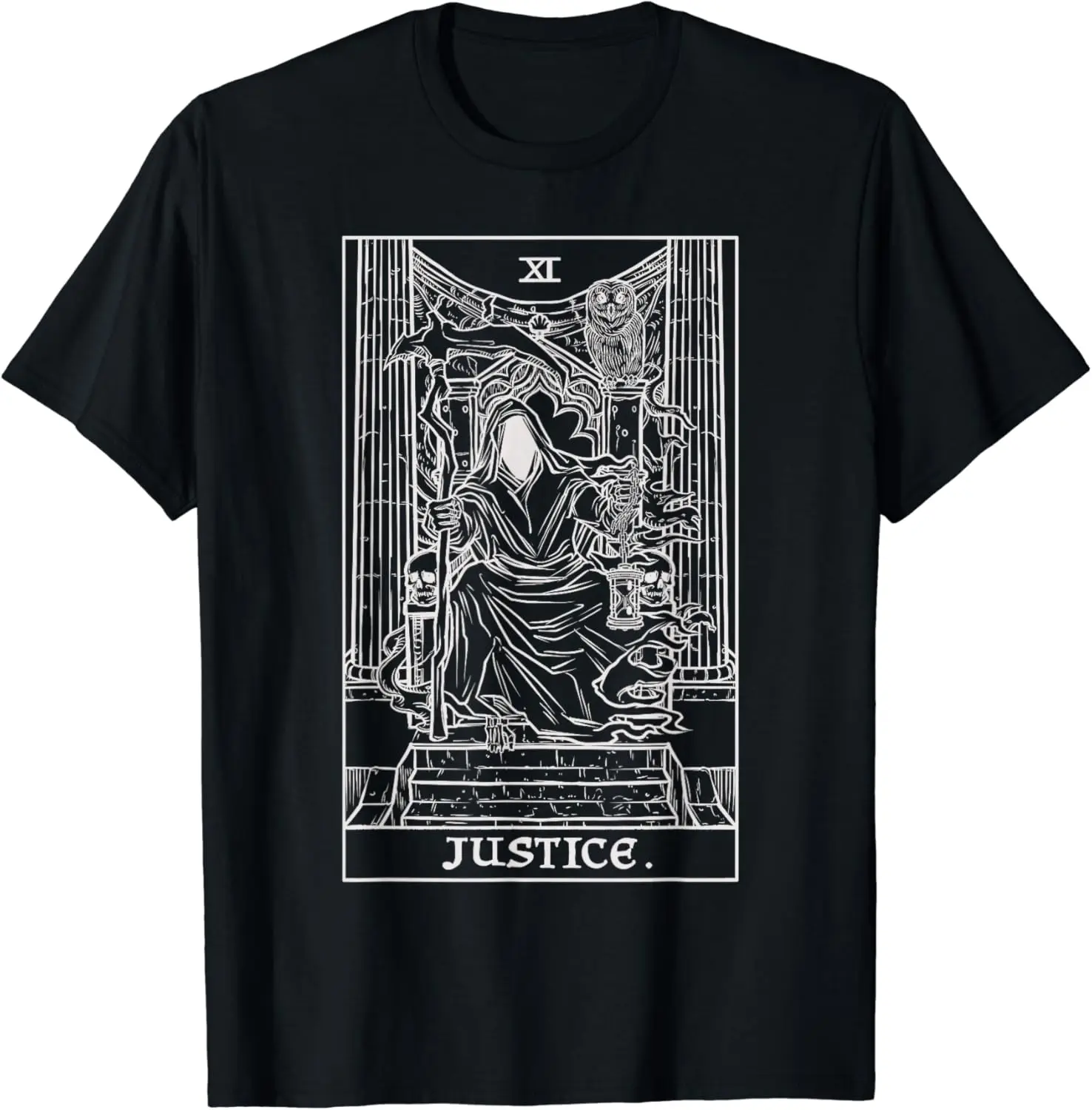 

Justice Tarot Card Grim Reaper Halloween Goth Horror Occult T-Shirt Men's and women's short-sleeved T-shirts