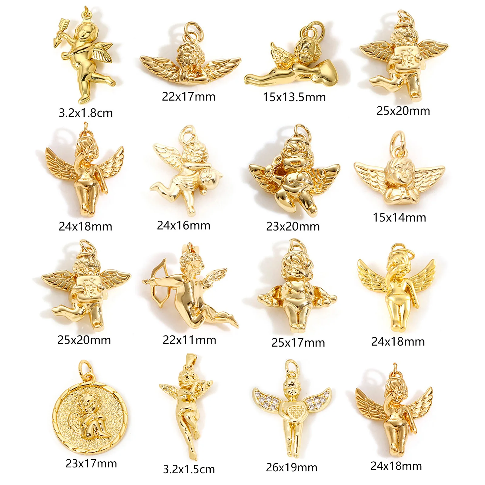 Religiöse 3D-Engel-Ohrringe, Charms, 18 Karat Goldfarbe, Messing, fliegender Amor, Cherubim-Anhänger für Schmuckherstellung, Halskette, DIY-Ergebnisse