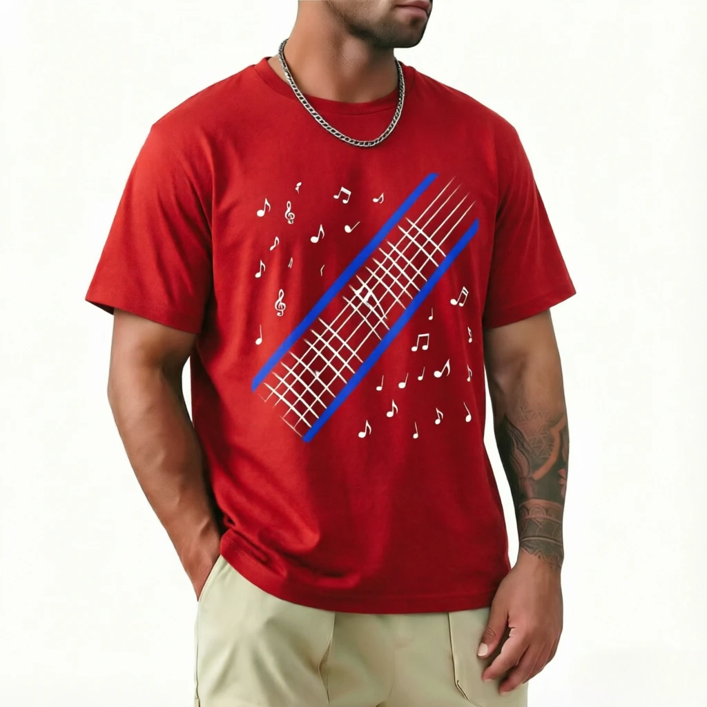 Funny Guitar Player Music Notes T-Shirt Men Women Casual Loose Summer Tee Rock Band Graphic Print Streetwear