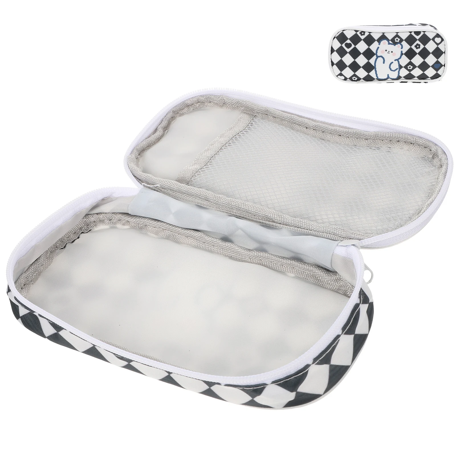 

Pencil Case Large Capacity Portable Checkerboard Pattern Kids Students Multi use Stationery Bag Lovely Zipper Design