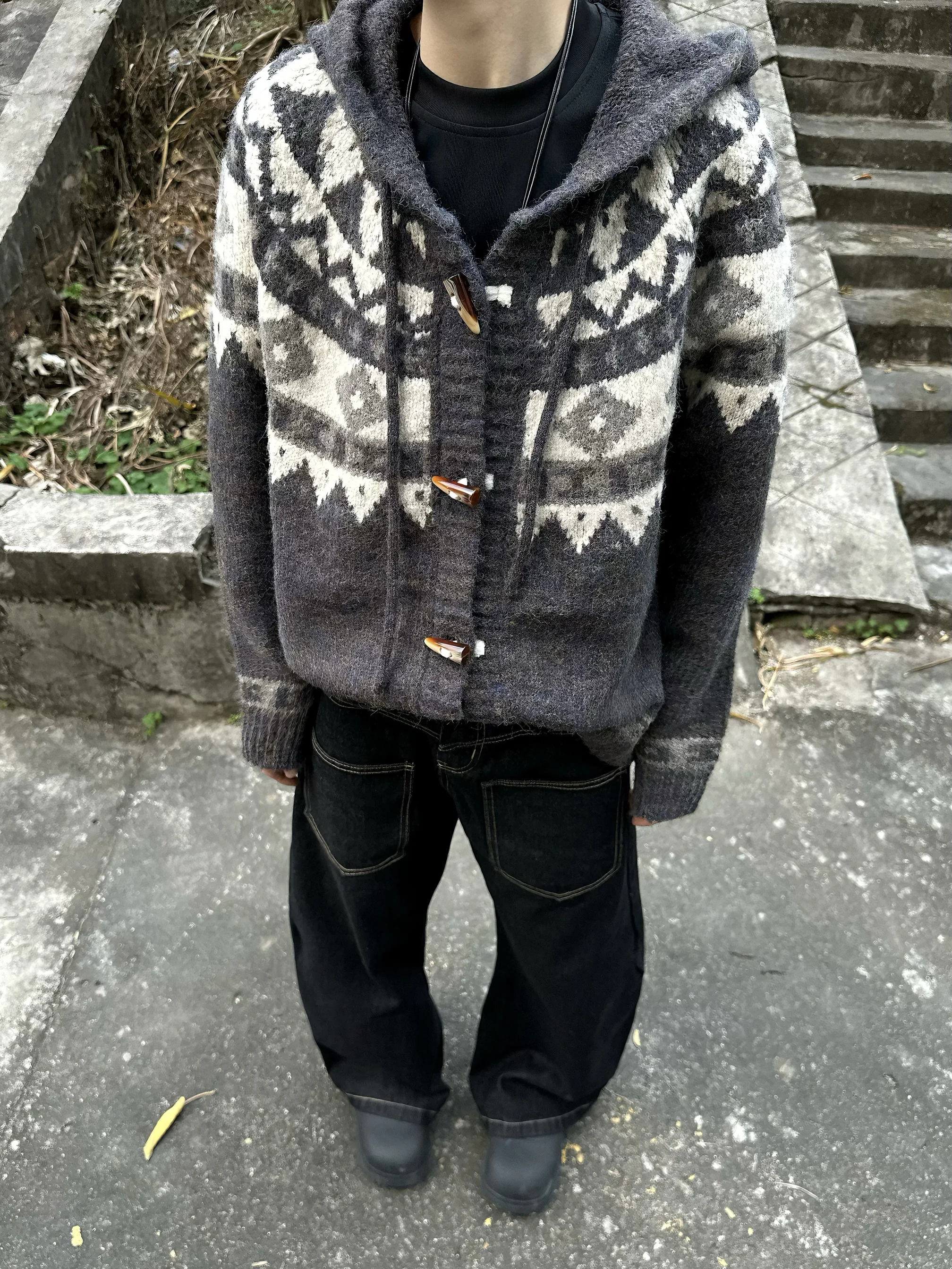 

Retro American Knitted Cardigan Sweater Men Women Casual Couple Hooded Coat Button Design Comfortable Medium Thiened Autumn...