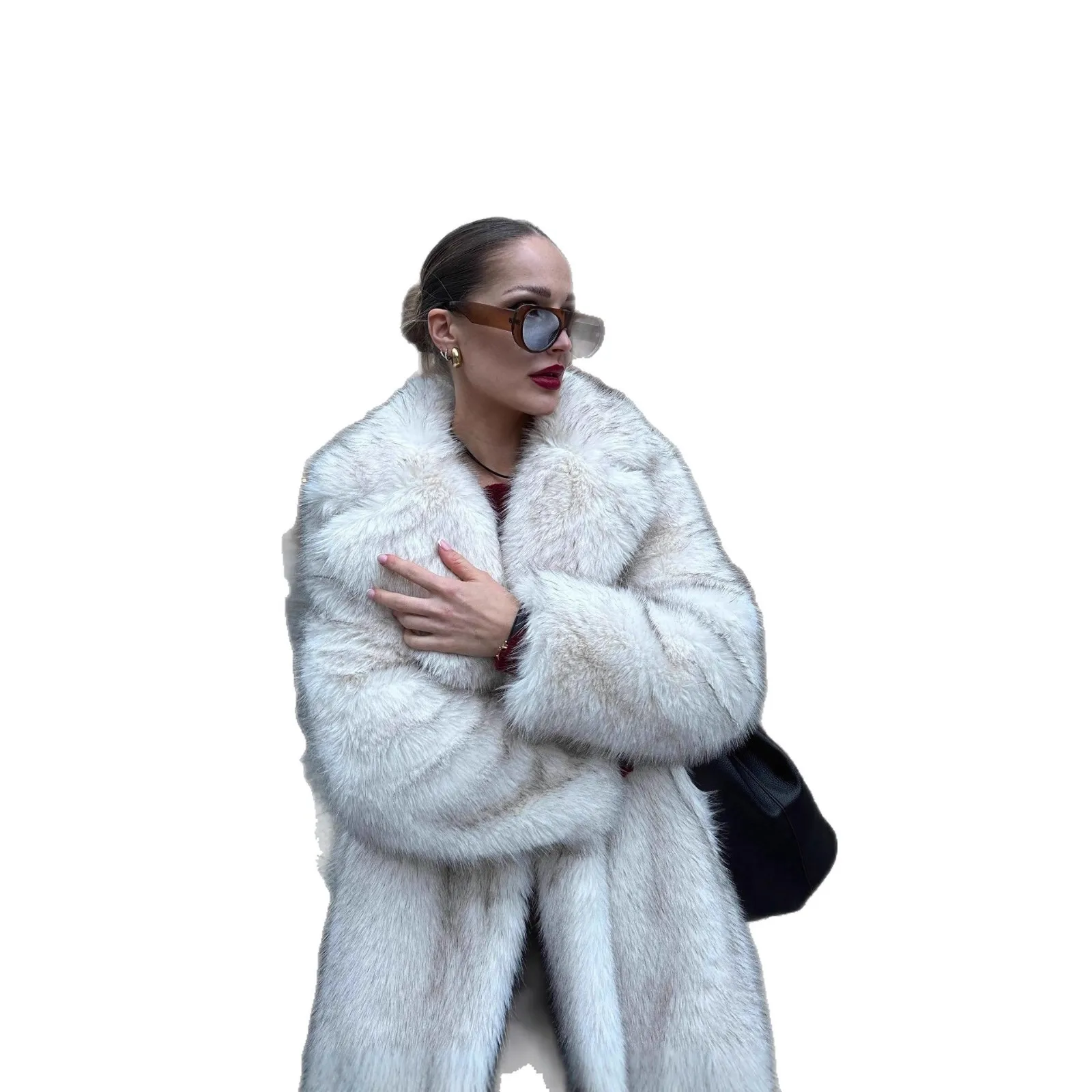 European and American autumn and elongated imitation fur jacket suit collar faux wool coat cross-border hot selling fox fur coat