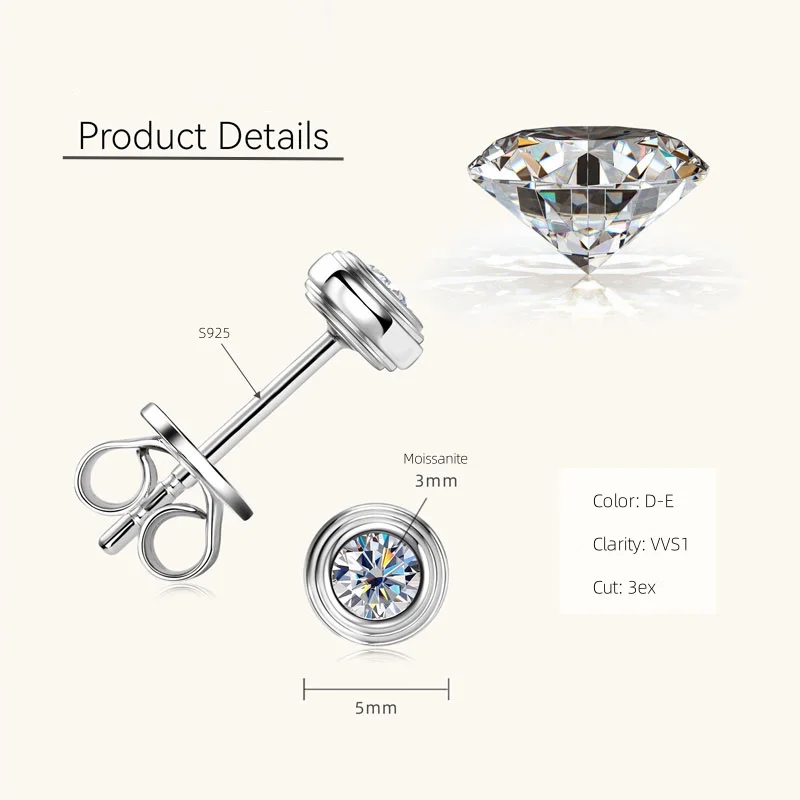 IOGOU D0.10CT Runde Ohrstecker mit Moissanit-Diamant, 925er Sterlingsilber, Original-Edelschmuck für Frauen und Mädchen, Jahrestagsgeschenke – Detail 5
