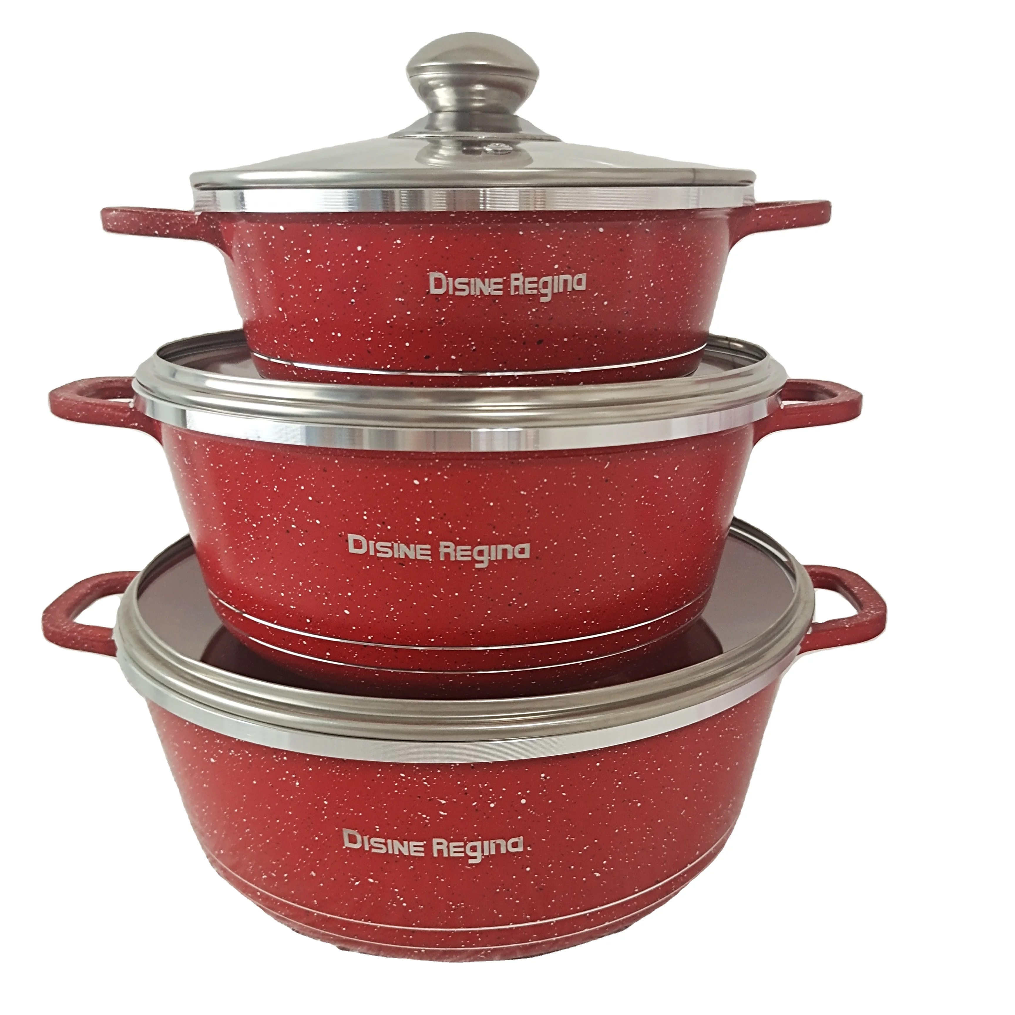 6PCS Cast Aluminum Casserole Pots 20/24/28cm Deep Gas Cooker Compatible Marble Coating Non-Stick Kitchen Pans