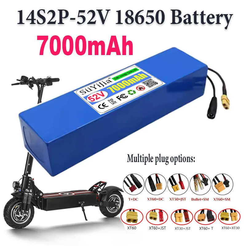 NEW 14S2P 52V 7000mAh Lithium Ion Battery Pack 1500W High Power for Bicycle Scooter Motorcycle Built in BMS, 58.8V 2A Charger
