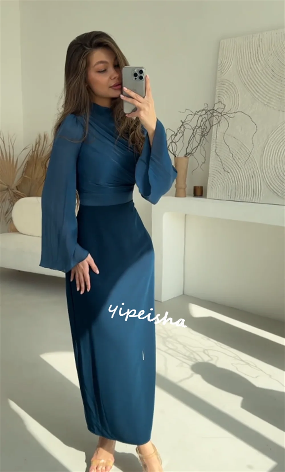 Personalizado Arabia Saudita Jersey plisado Quinceañera A-line cuello alto vestido de ocasión a medida vestidos Midi es