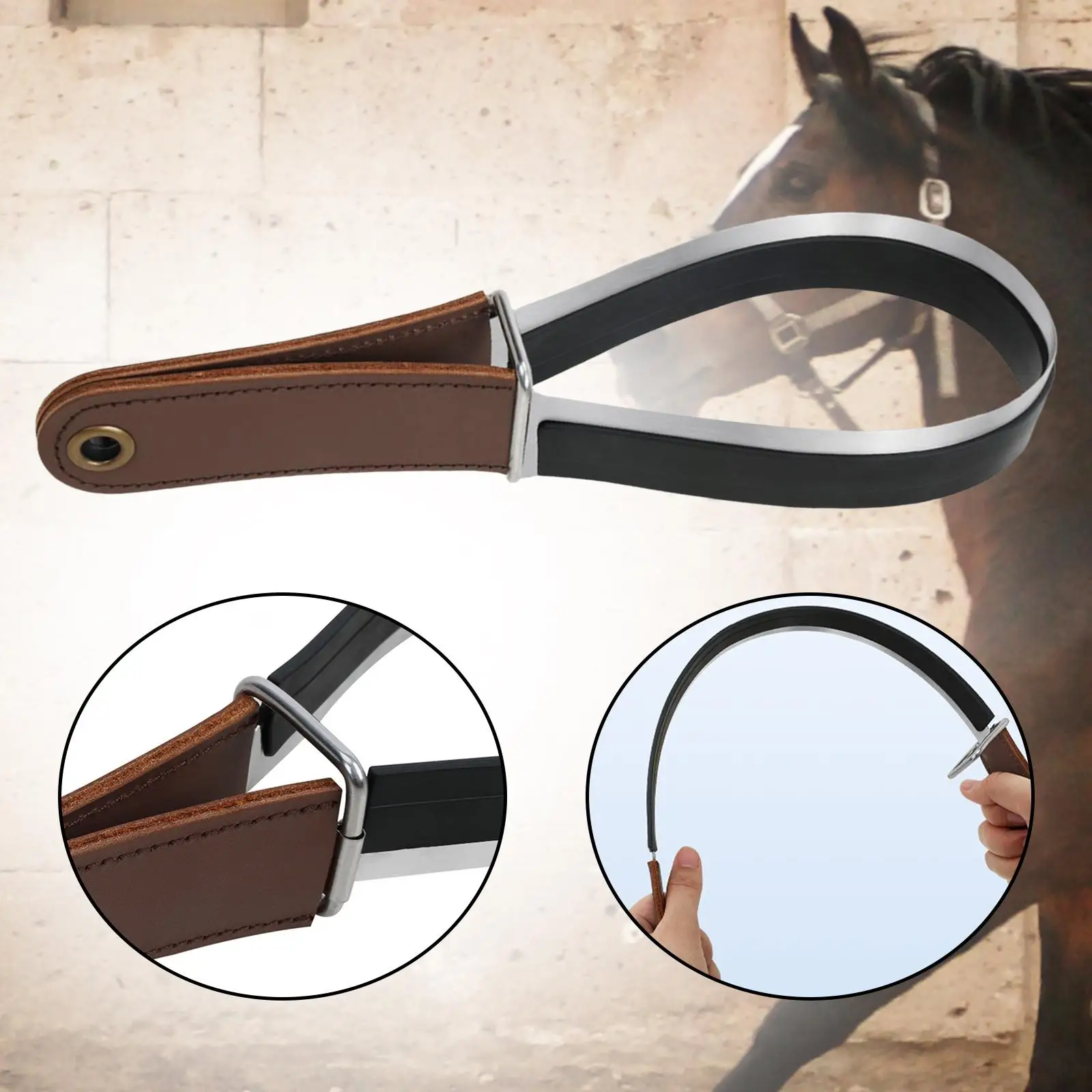 

Horse Sweat Scraper Metal and Rubber Shedder for Dogs Cattle Farm Supplies