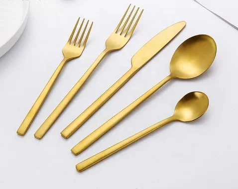 Modern Stainless Steel Matte Gold Cutlery Set Silverware Fork Spoon Knife Flatware Set