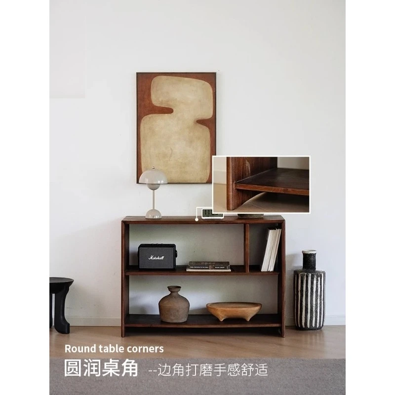 retro style single low bookcase all solid wood storage large cabinet shelf living room sofa side cabinet