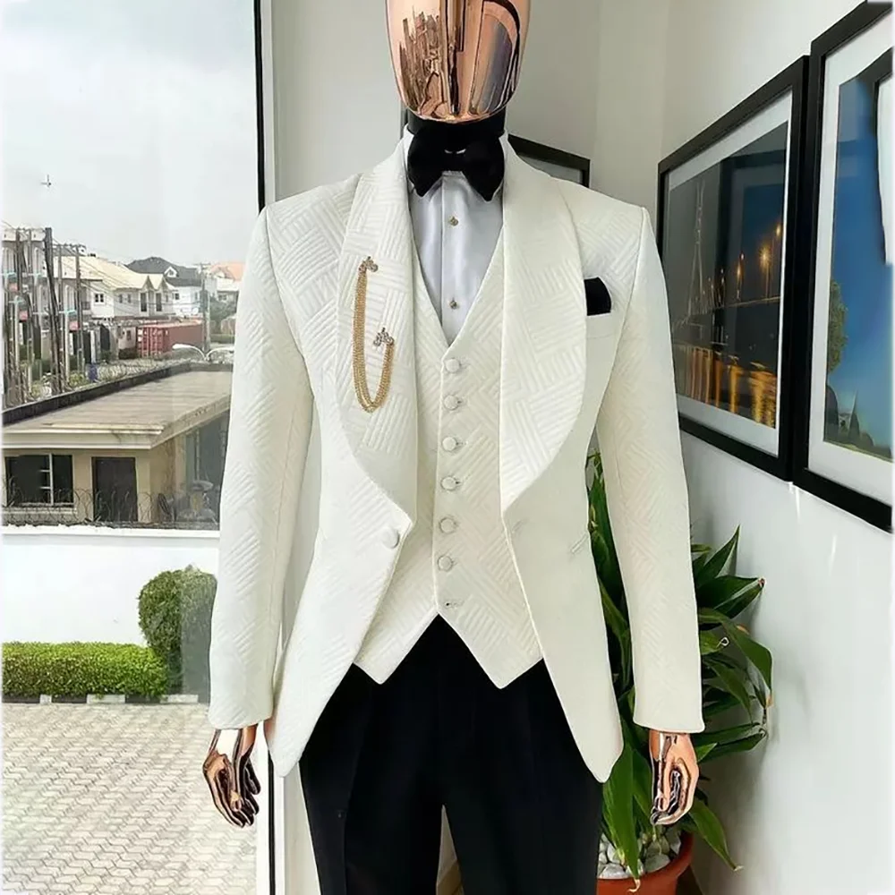 

Customized Printed Man Suits One Button Shawl Lapel Male Clothing 3 Piece Custom Made Slim Fit Banquet Party Wedding Suit