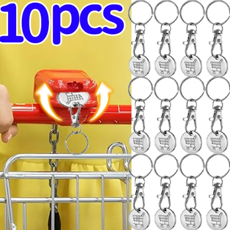 1/10Pcs Shopping Cart Trolley Tokens Universal Metal Stainless Steel Portable Keychains Coin Label Key Rings Ornament Decoration