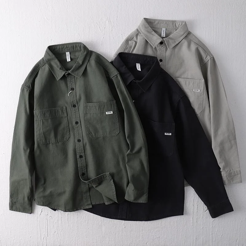

American Sle Work irt Jaet Men's Spring Autumn Pure Cotton Loose Casual Long Sve irt Japanese Retro Sle