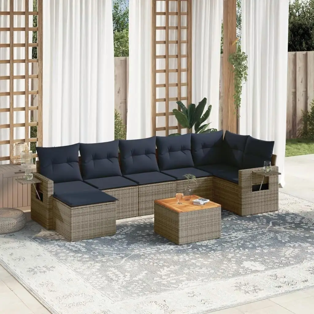 

8 Piece Gray Poly Rattan Patio Sofa Set with Cushions Outdoor Furniture for Garden Balcony Poolside