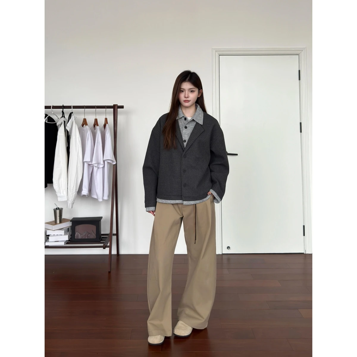 

American Sle Men's Woolen Jaet Autumn Winter Heavy Weight Splicing Color Blo Casual Outerwear Warm Flannel Coat