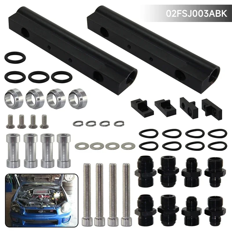 Top Feed Oil Fuel Injector Rail w/ Fitting Kit For Subaru Impreza WRX STI EJ20 EJ25 Engines Only Turbo Black