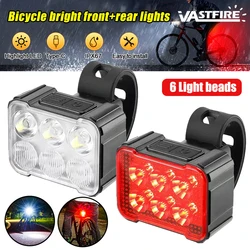 Red/White Cycling Taillight 6 lamp Headlight Bicycle Lights Bike Safety Warning Light LED USB Rechargeable Waterproof Bike Light