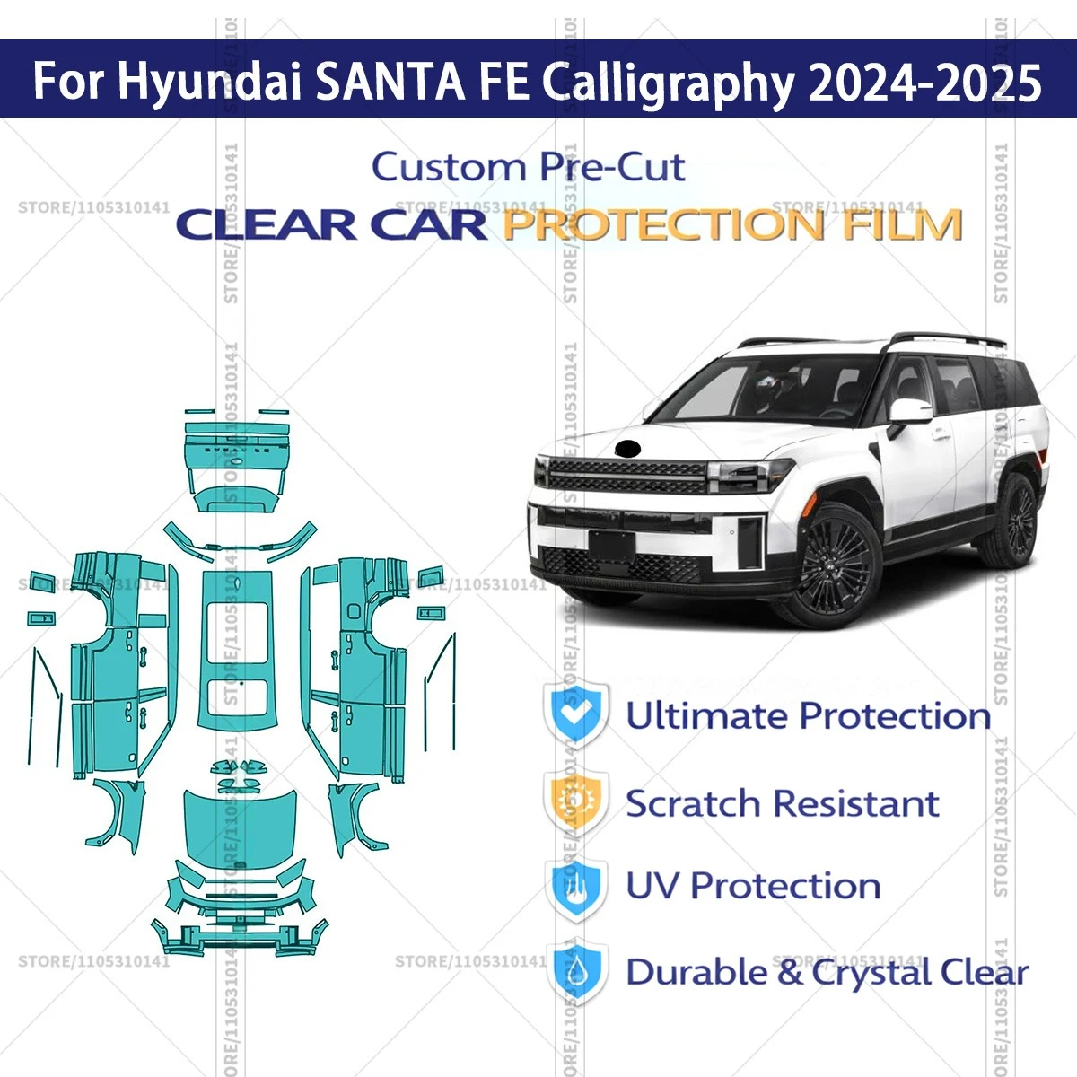 

For Hyundai SANTA FE Calligraphy 2024-2025 Pre-Cut Paint Protection Film PPF Transparent Car Film Automotive PPF Full Vehicle