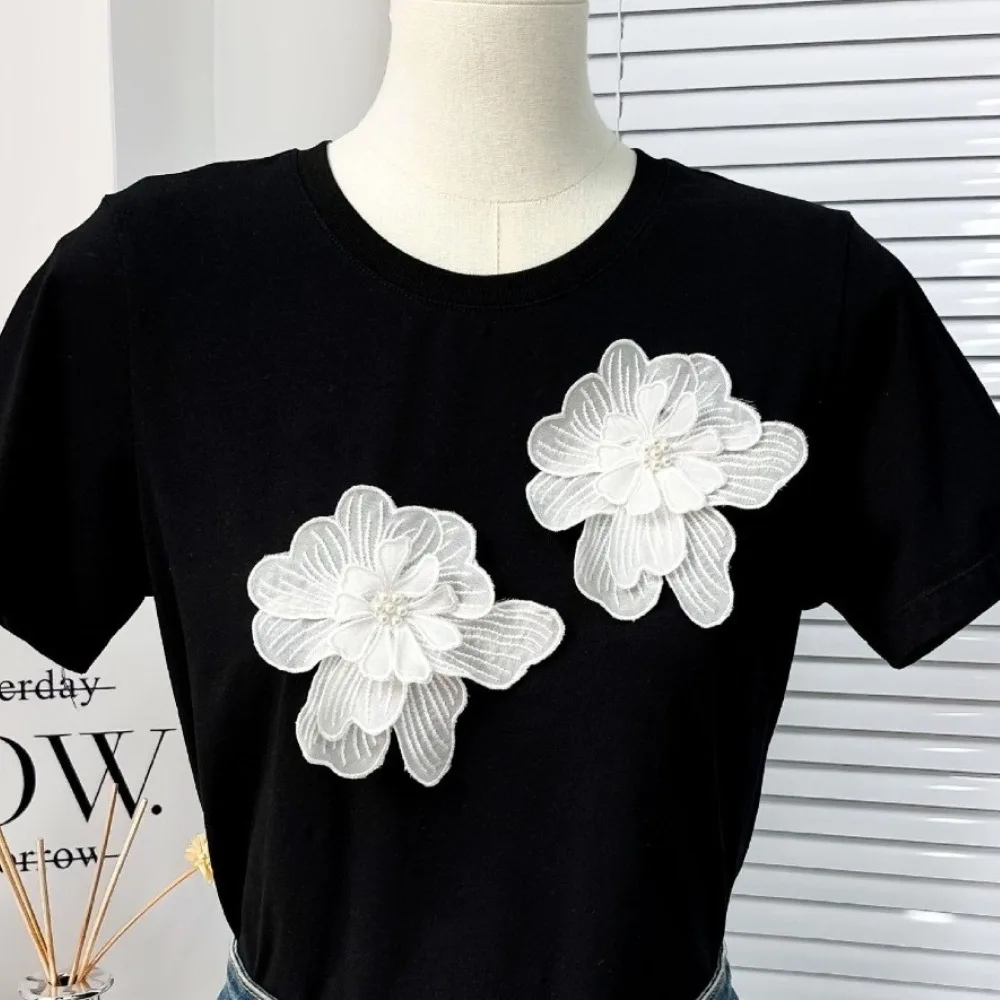 Minimally Designed Black Nail Bead Flower Decal Wedding Dress Children's Clothing Lace Clothing Formal Accessories Lace